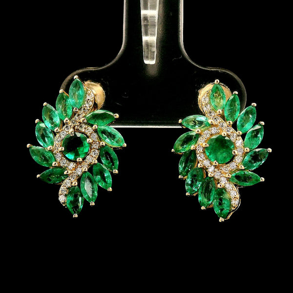 2.22 Ct Round Emerald 14K Gold Earrings