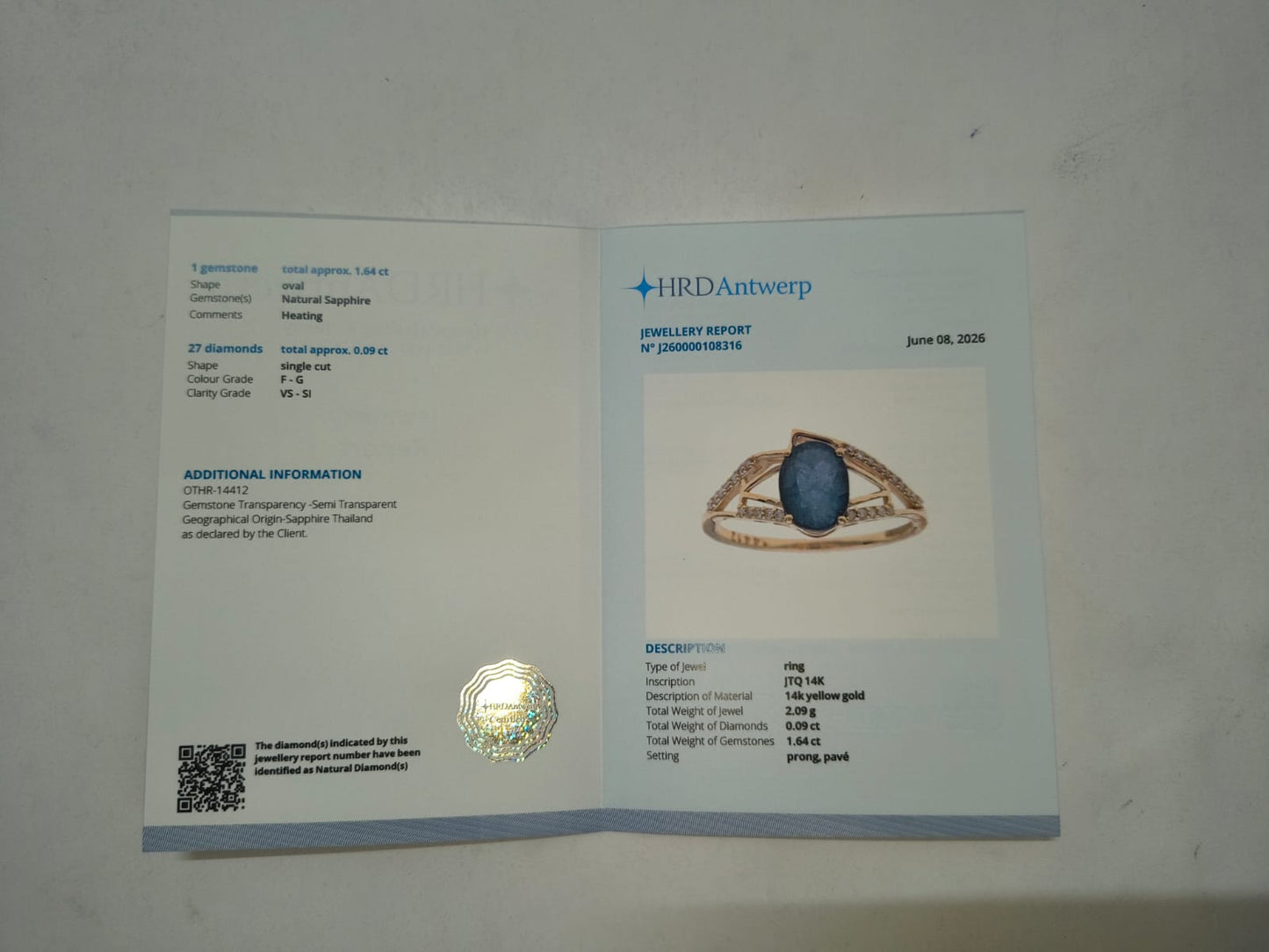 1.73 Ct Oval Mixed Cut Natural Sapphire 14K Gold Ring