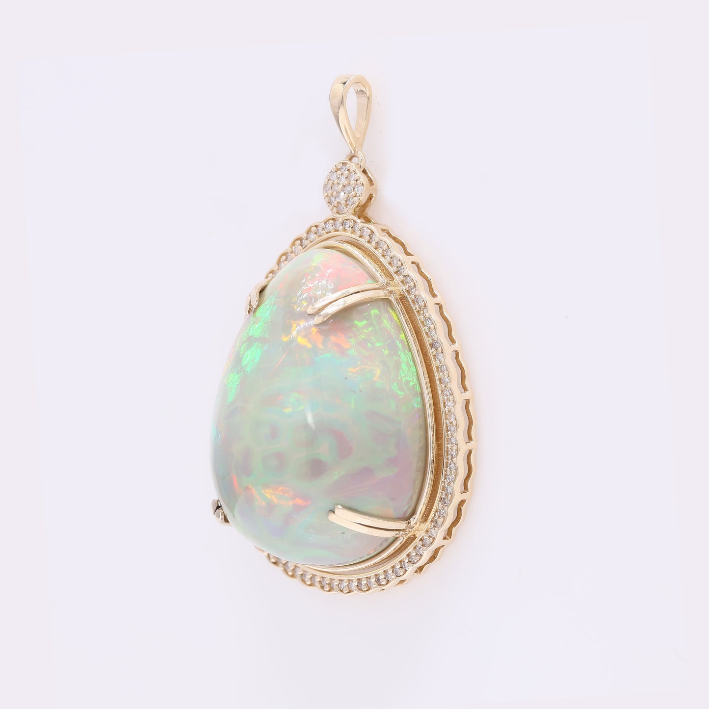 37.82 Ct Pear Cabochon Natural Opal 14K Gold Pendant
