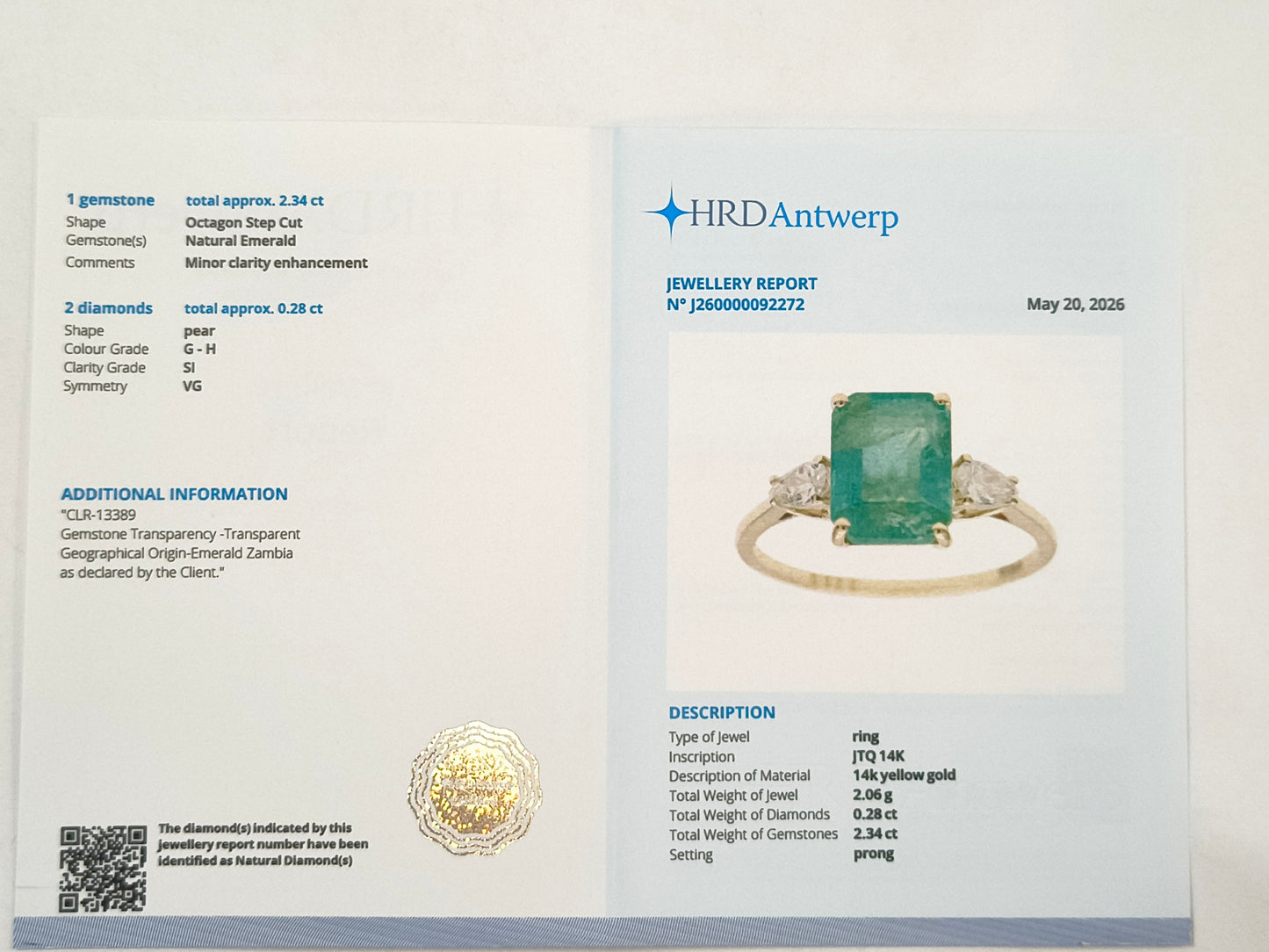2.62 Ct Octagon Emerald 14K Gold Ring