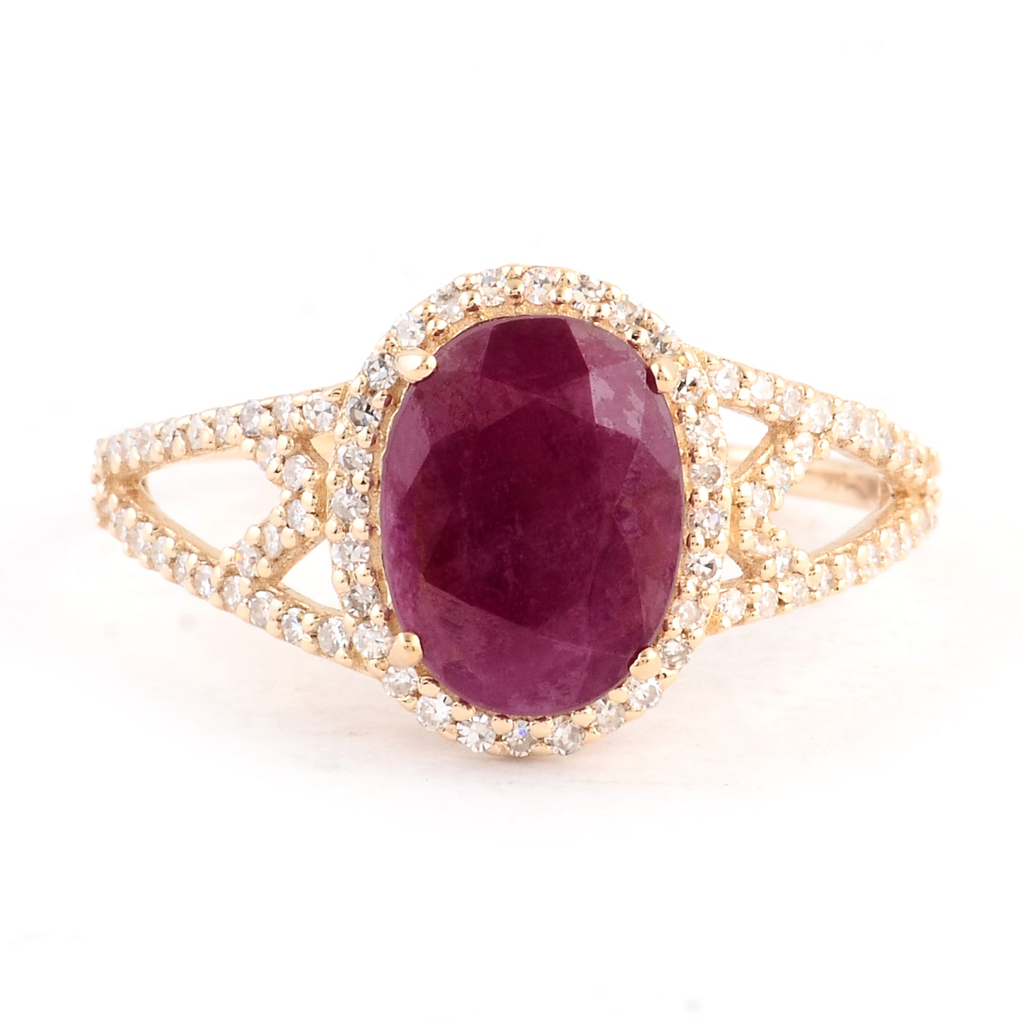 2.77 Ct Oval Mixed Cut Natural Corundum Ruby 14K Gold Ring