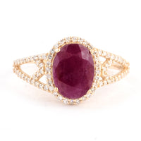 2.77 Ct Oval Mixed Cut Natural Corundum Ruby 14K Gold Ring