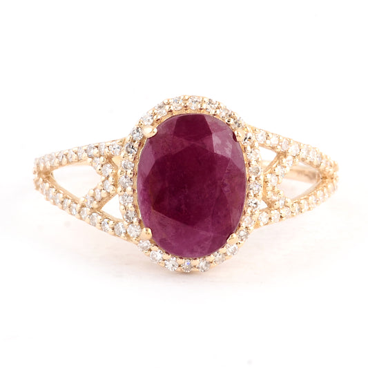 2.77 Ct Oval Mixed Cut Natural Corundum Ruby 14K Gold Ring