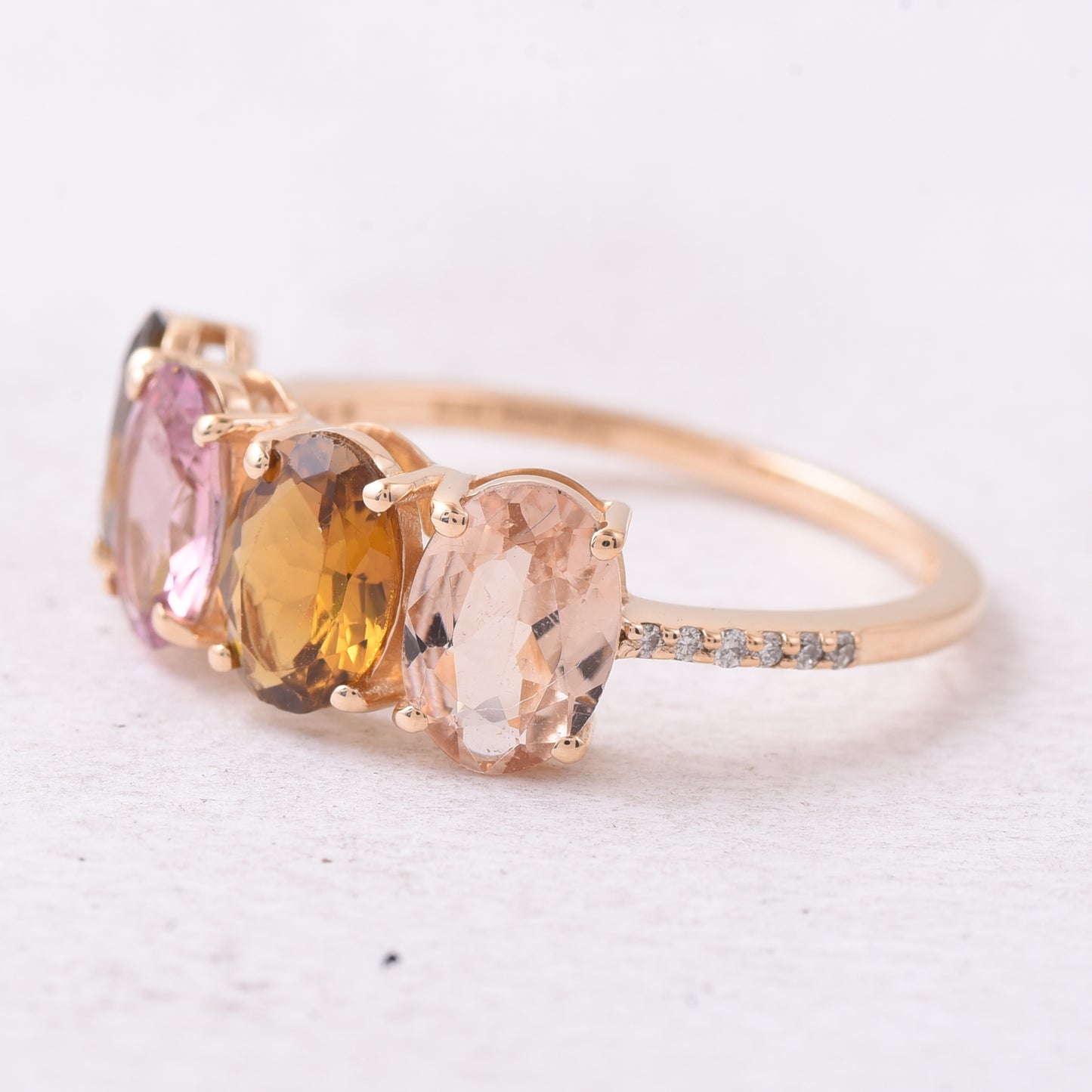 2.37 Ct Oval Mixed Cut Natural Multi-Coloured Tourmaline 14K Gold Ring