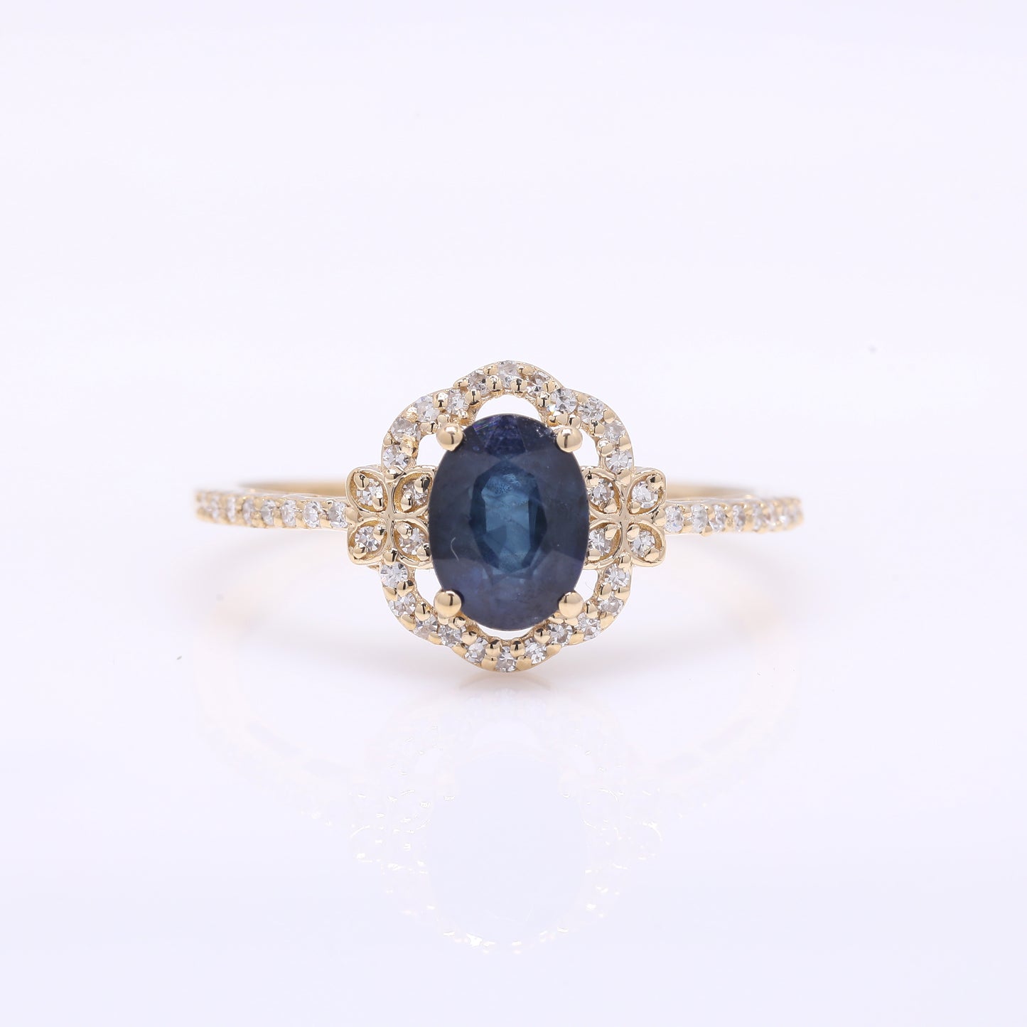 1.36 Ct Oval Mixed Cut Natural Sapphire 14K Gold Ring