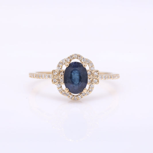 1.36 Ct Oval Mixed Cut Natural Sapphire 14K Gold Ring