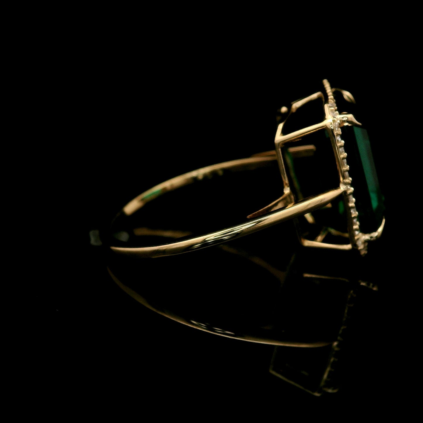 4.39 Ct Emerald Cut Lab Grown Emerald 14K Gold Ring