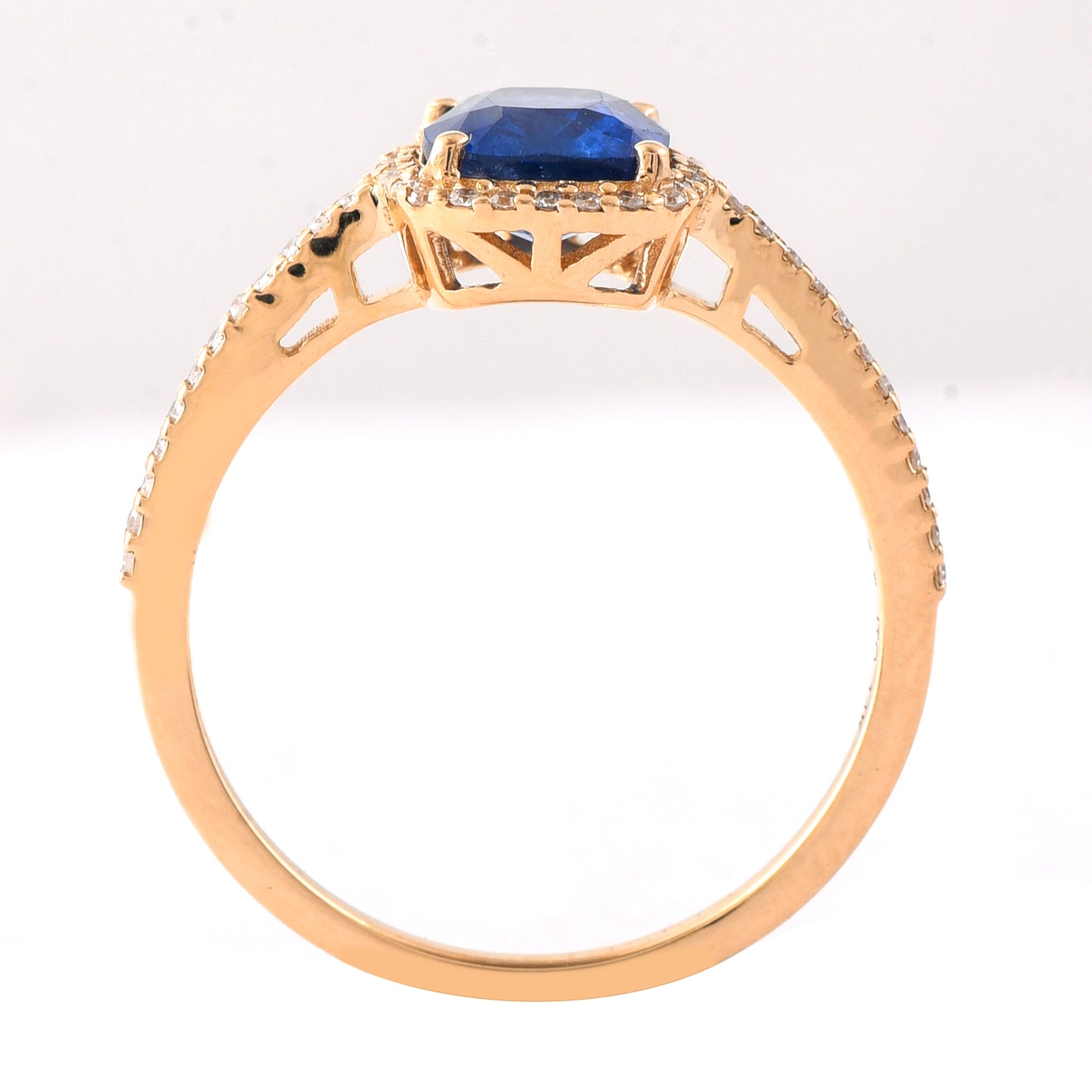 1.71 Ct Cushion Mixed Cut Natural Sapphire 14K Gold Ring