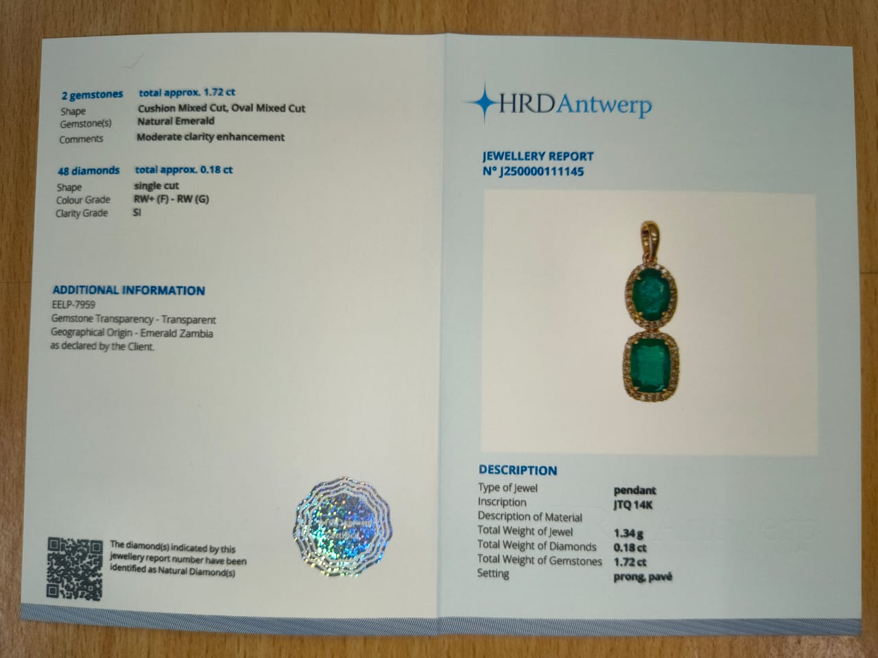 1.90 Ct Cushion Mixed Cut, Oval Mixed Cut Natural Emerald 14K Gold Pendant