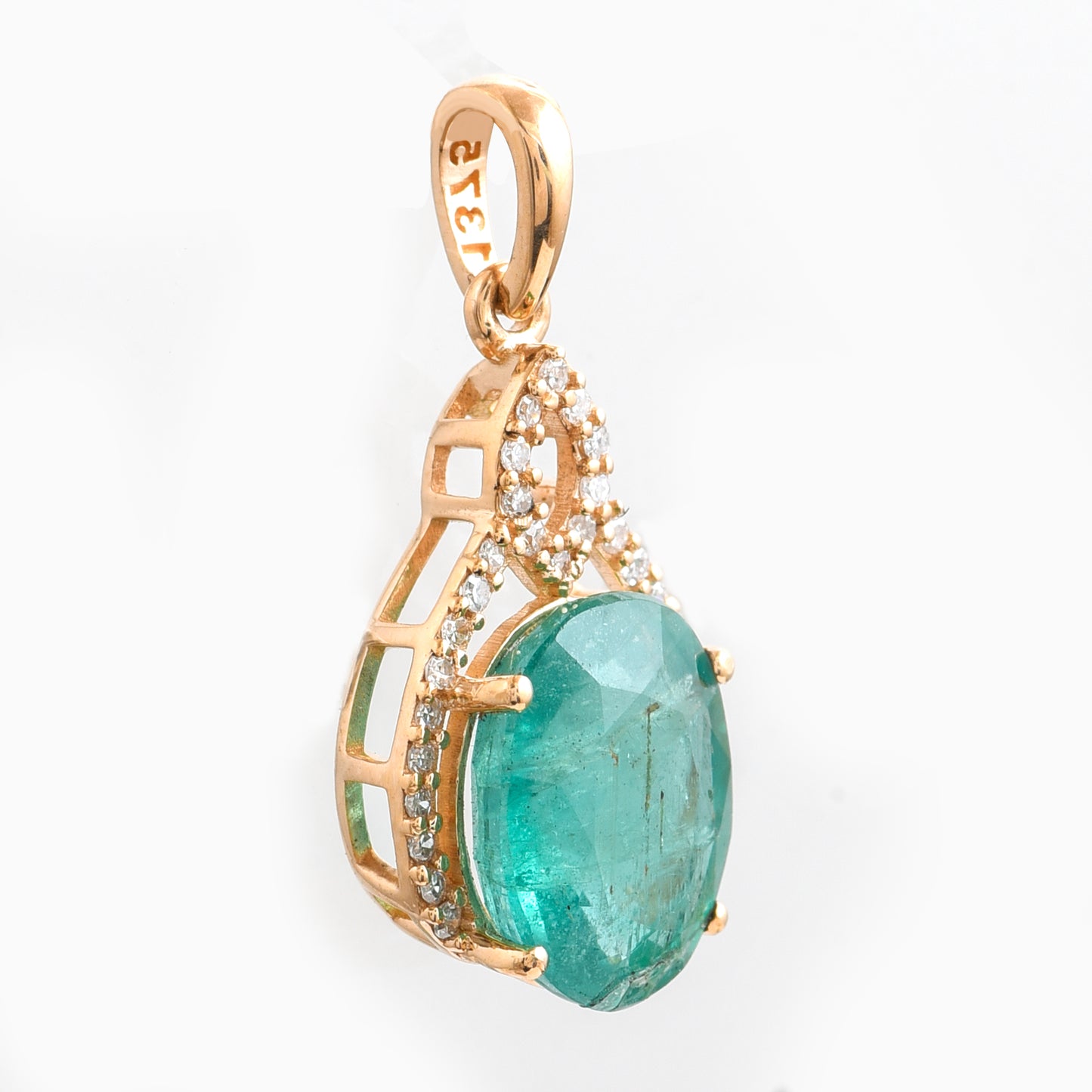 2.56 Ct Oval Mixed Cut Natural Emerald 14K Gold Pendant