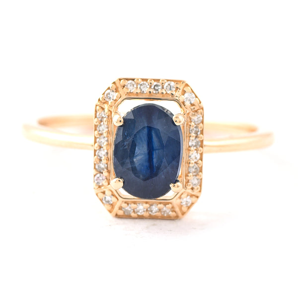 1.62 Ct Oval Mixed Cut Natural Sapphire 14K Gold Ring