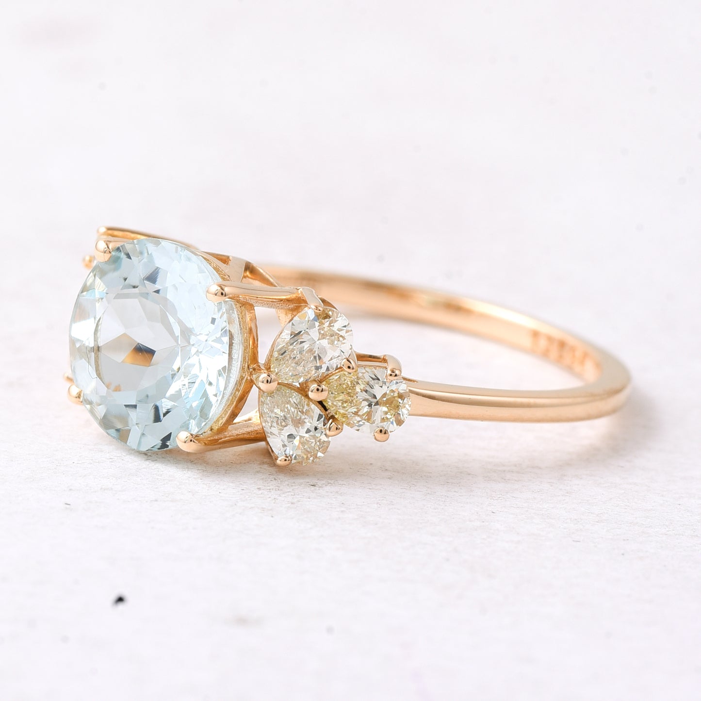 2.07 Ct Round Mixed Cut Natural Aquamarine 14K Gold Ring
