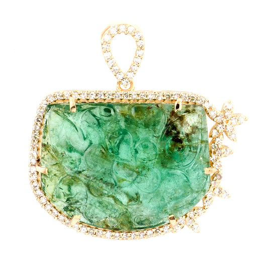 15.29 Ct Fancy Carving Emerald 14K Gold Pendant