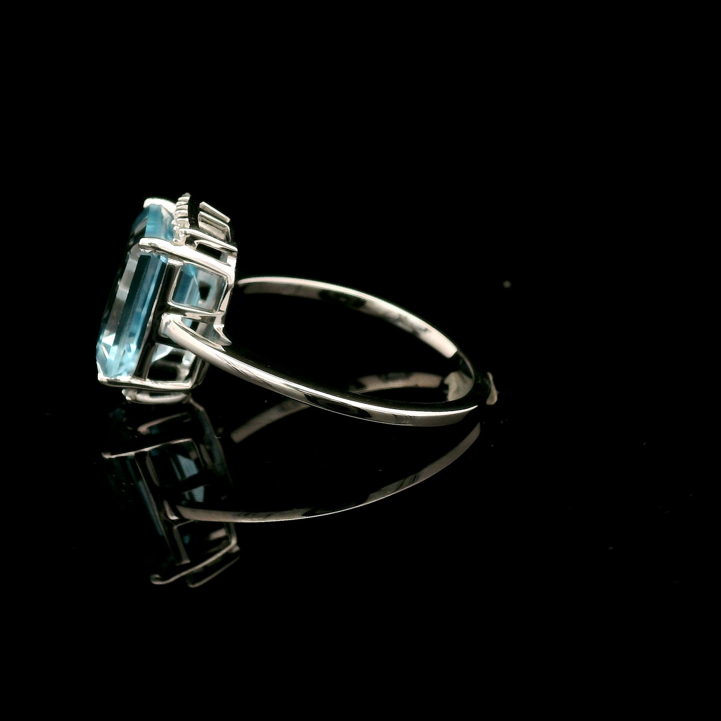 4.67 Ct Octagon Blue Topaz, White Zircon 925 Sterling Silver Ring