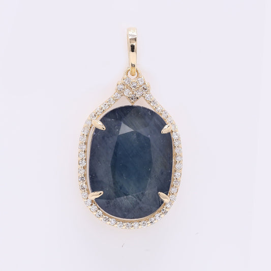 8.50 Ct Oval Mixed Cut Natural Sapphire 14K Gold Pendant