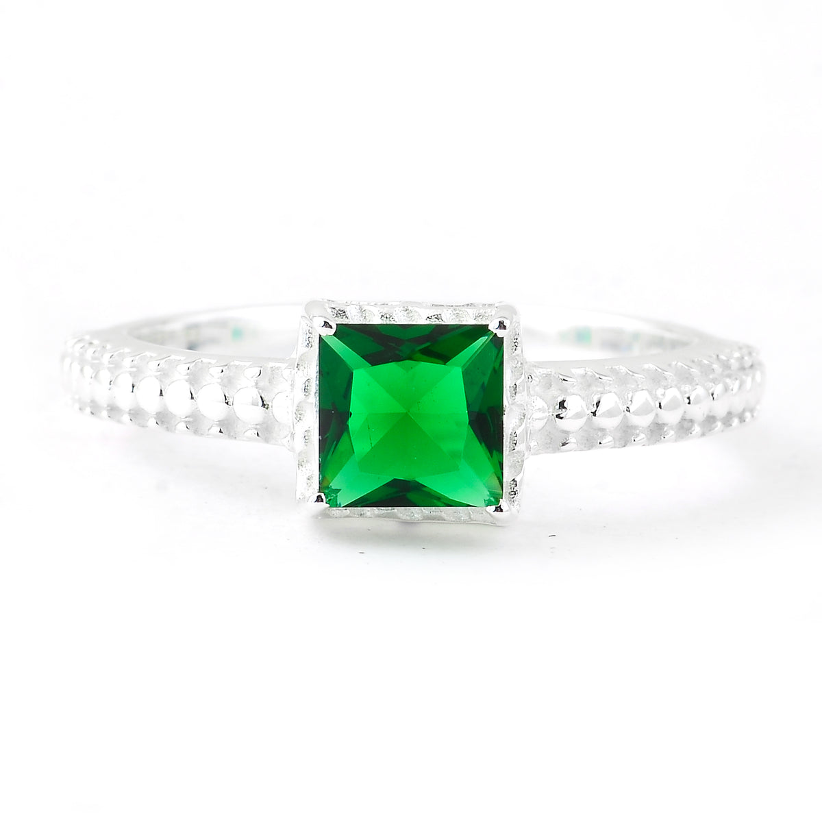 0.77 Ct Square Created Emerald 925 Sterling Silver Ring
