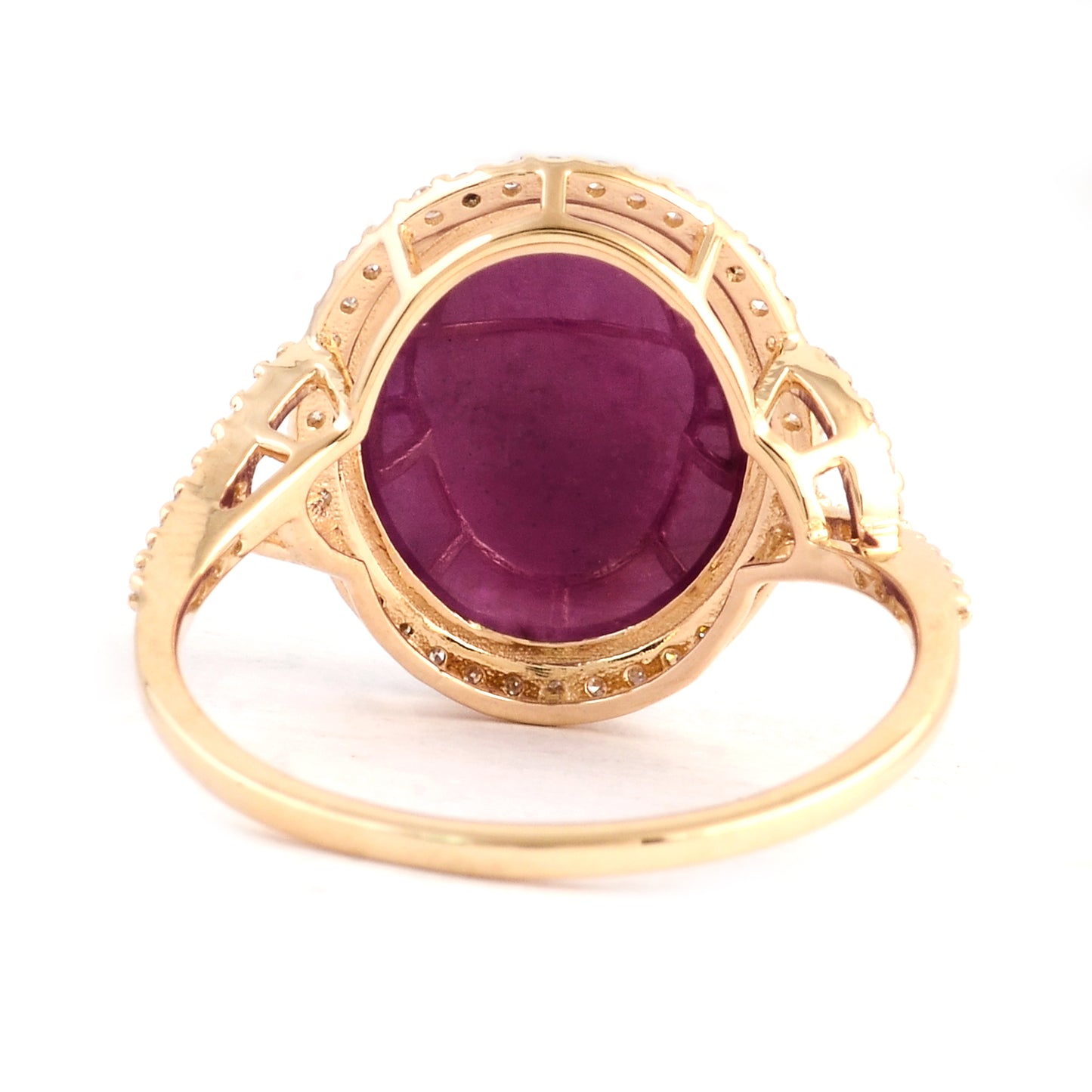 9.14 Ct Oval Cabochon Natural Corundum Ruby 14K Gold Ring