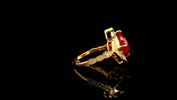 5.97 Ct Cushion Lab Grown Ruby 14K Gold Ring
