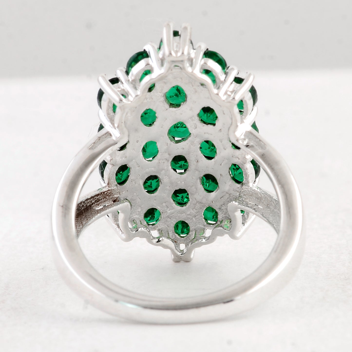 3.40 Ct Oval Created Glass Emerald 925 Sterling Silver Ring