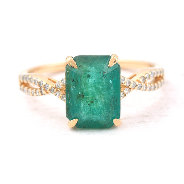 2.29 Ct Octagon Step Cut Natural Emerald 14K Gold Ring