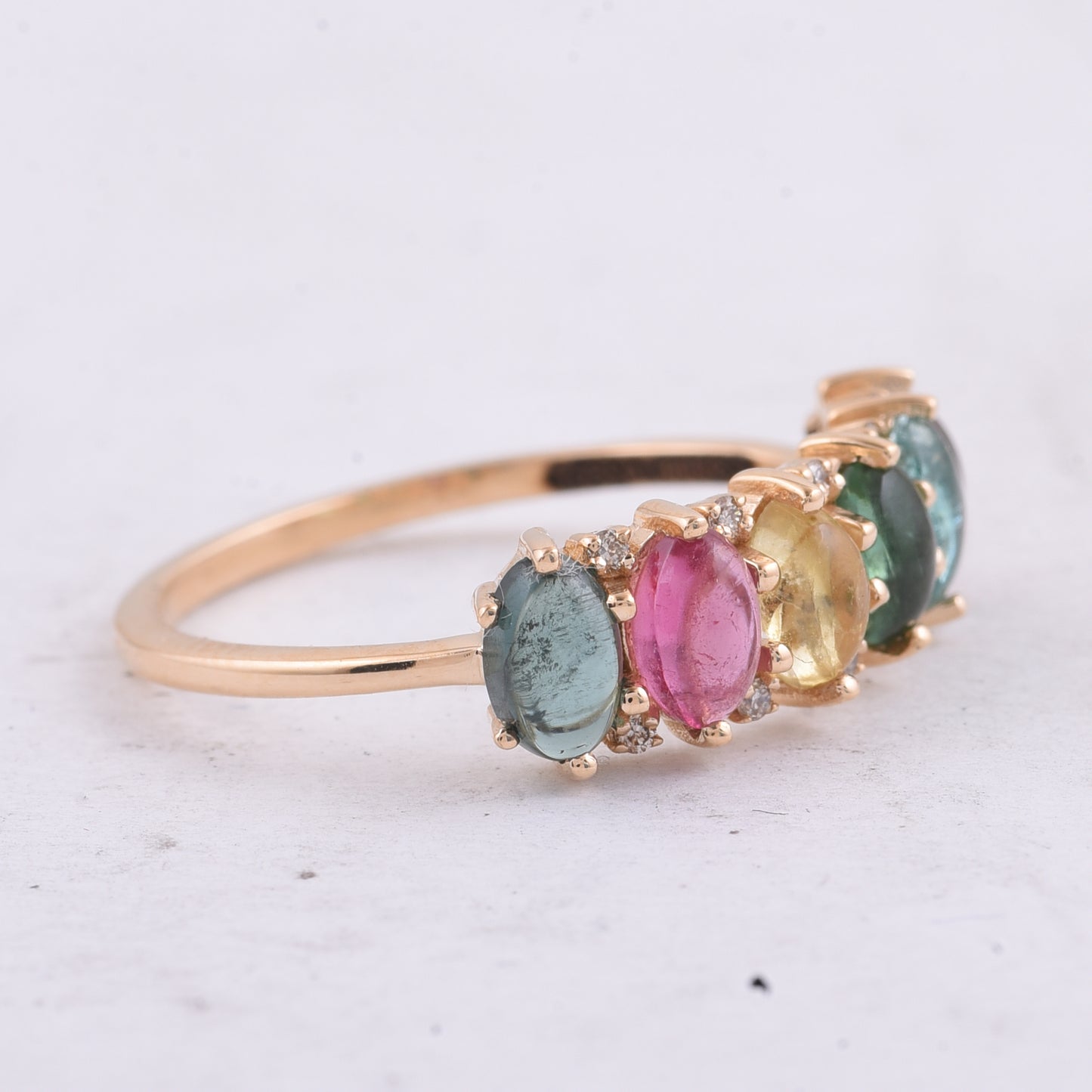 1.80 Ct Oval Cabochon Cut Natural Multi-Coloured Tourmaline 14K Gold Ring