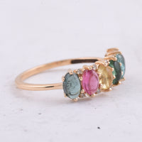 1.80 Ct Oval Cabochon Cut Natural Multi-Coloured Tourmaline 14K Gold Ring