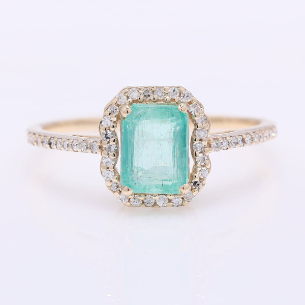 1.29 Ct Octagon Step Cut Natural Emerald 14K Gold Ring