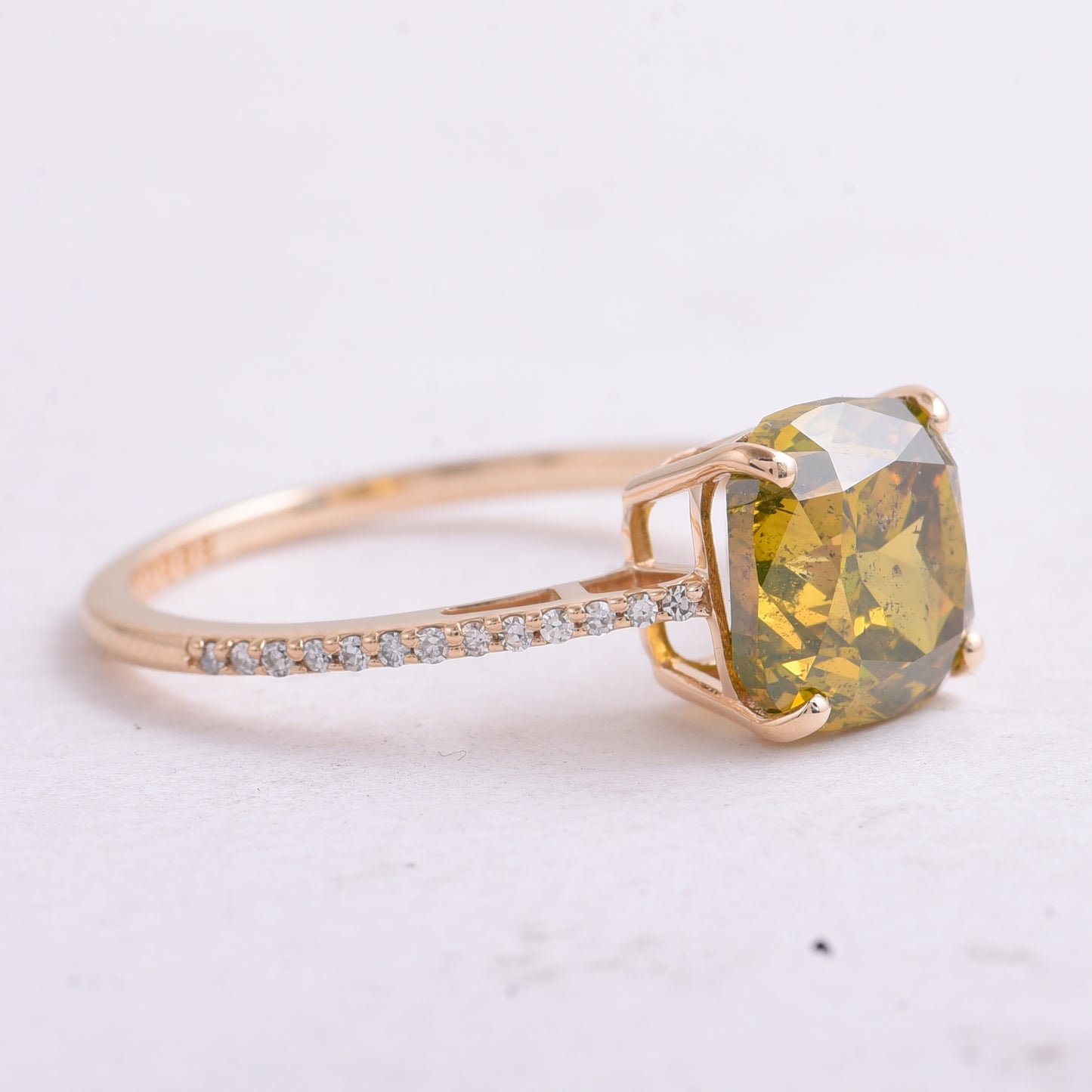 3.10 Ct Cushion Yellow Diamond 14K Gold Ring