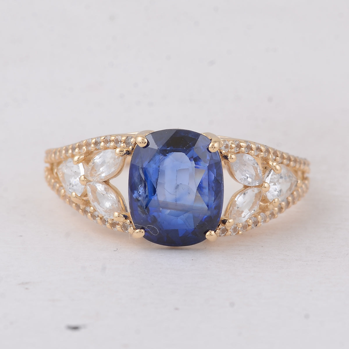 3.70 Ct Cushion Sapphire 9K Gold Ring
