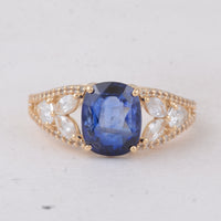 3.70 Ct Cushion Sapphire 9K Gold Ring