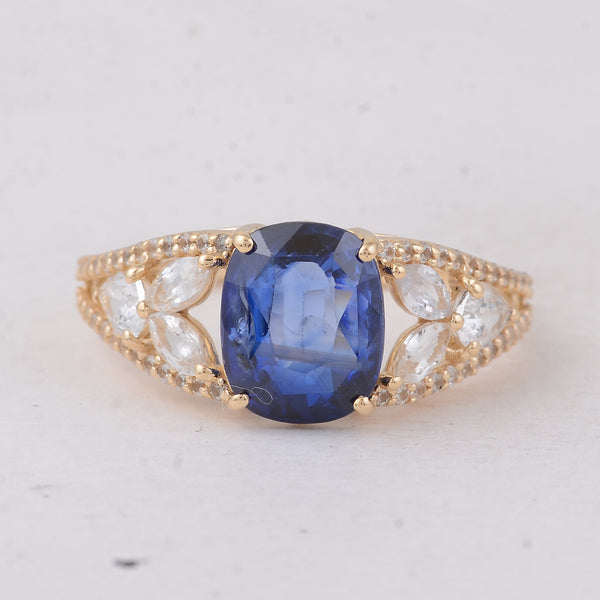 3.70 Ct Cushion Sapphire 9K Gold Ring