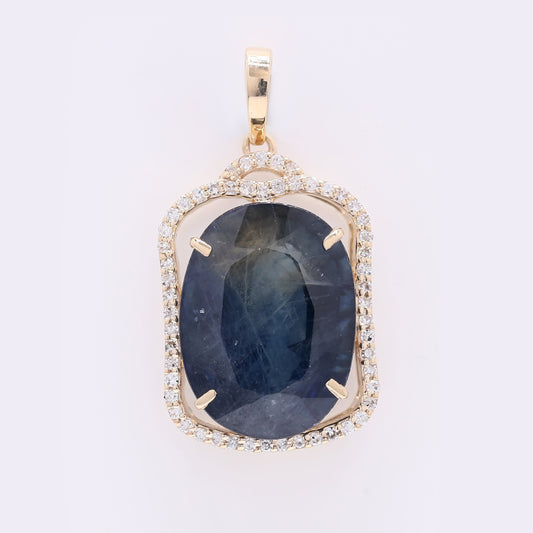 8.35 Ct Oval Mixed Cut Natural Corundum Sapphire 14K Gold Pendant