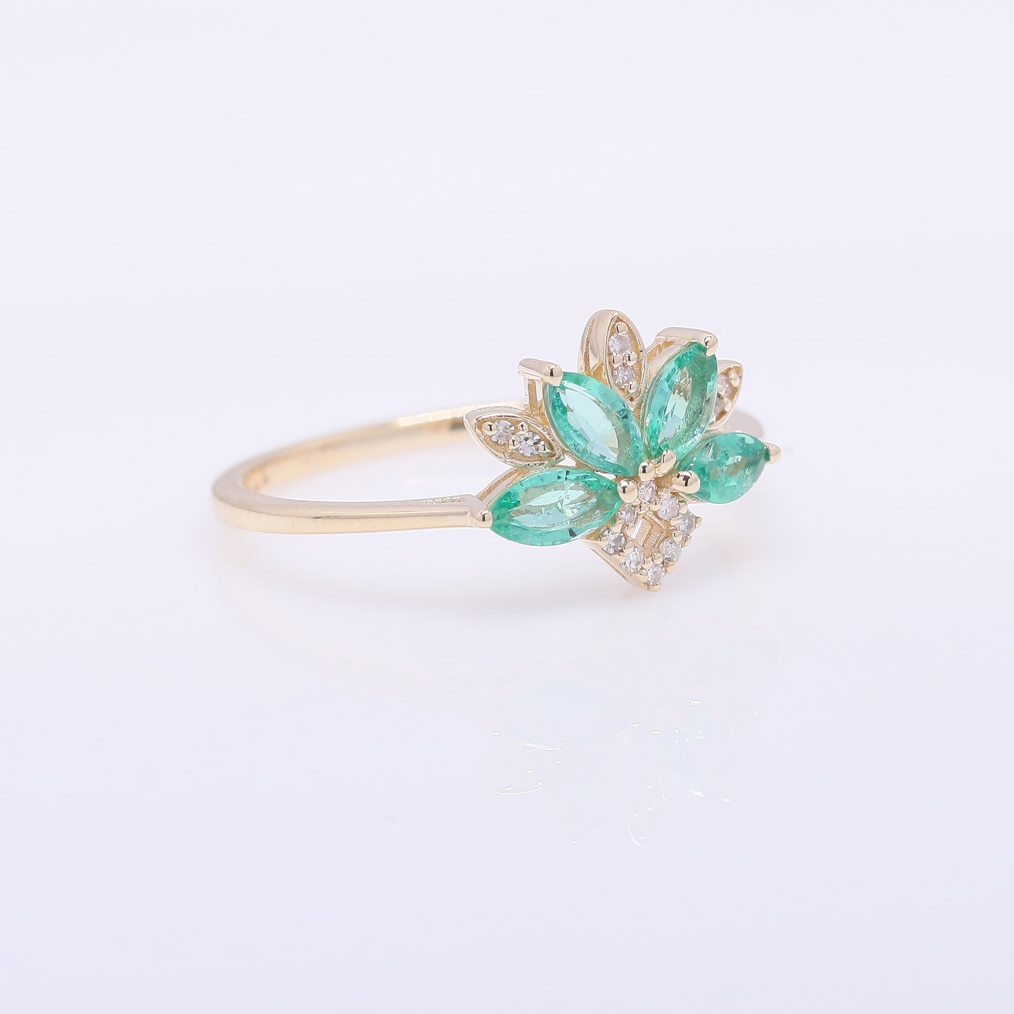 0.56 Ct Marquise Mixed Cut Natural Emerald 14K Gold Ring