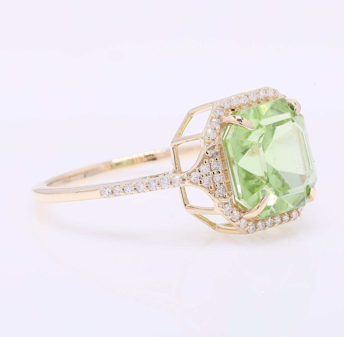 3.96 Ct Octagon Step Cut Natural Peridot 14K Gold Ring