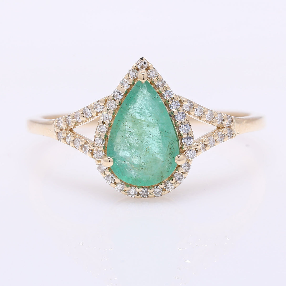 1.01 Ct Pear Mixed Cut Natural Emerald 14K Gold Ring