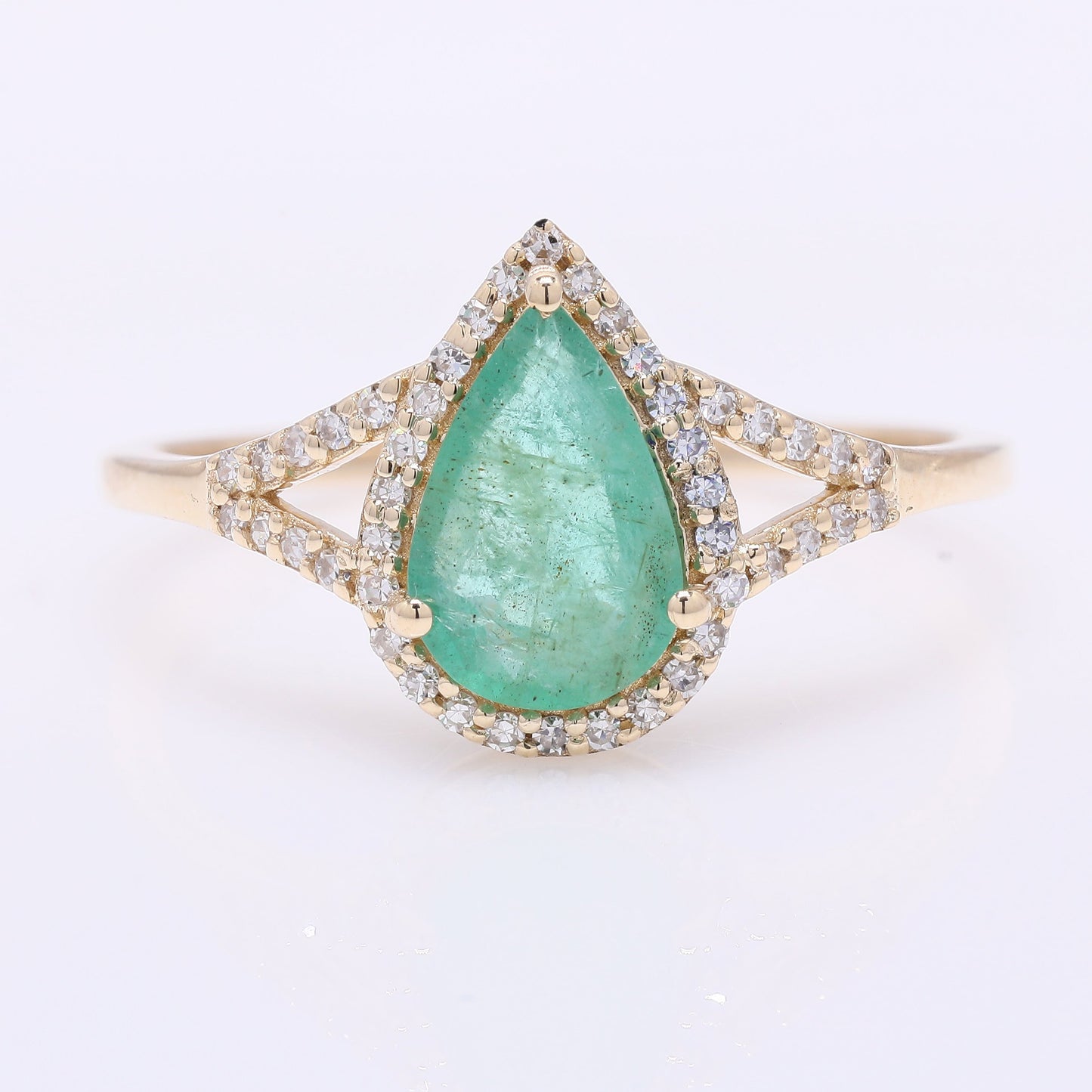 1.01 Ct Pear Mixed Cut Natural Emerald 14K Gold Ring