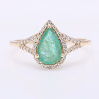1.01 Ct Pear Mixed Cut Natural Emerald 14K Gold Ring