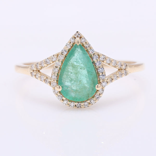 1.01 Ct Pear Mixed Cut Natural Emerald 14K Gold Ring
