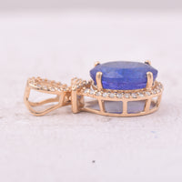 3.52 Ct Oval Mixed Cut Natural Tanzanite 14K Gold Pendant