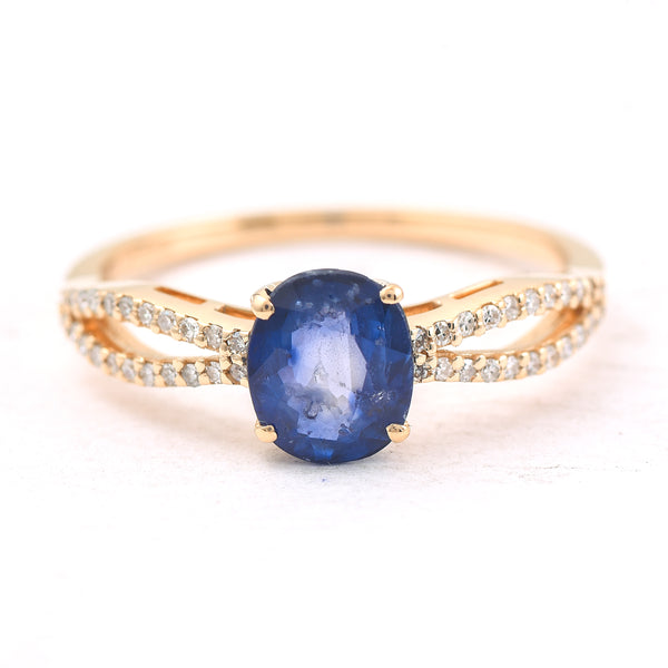 1.41 Ct Oval Mixed Cut Natural Sapphire 14K Gold Ring