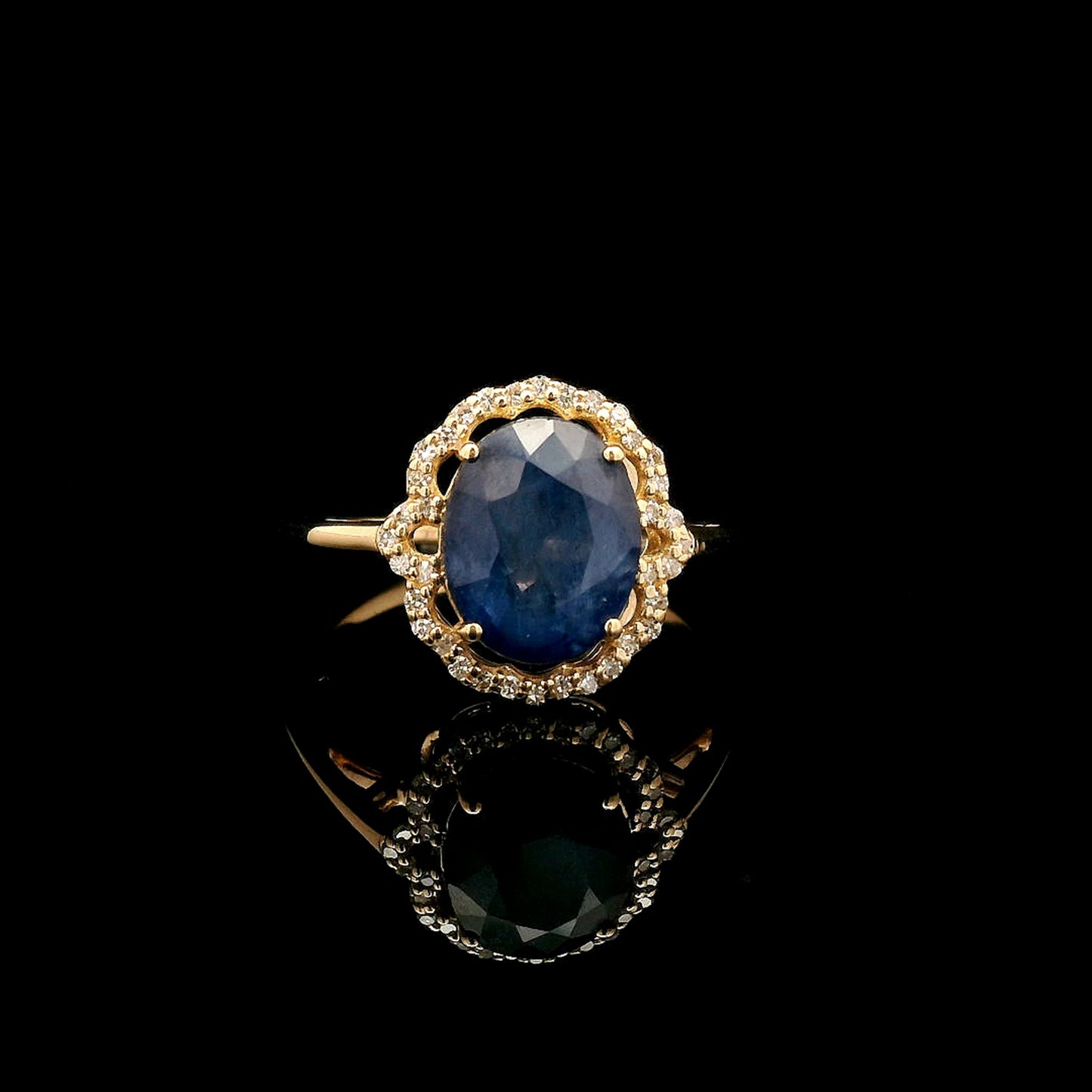 2.89 Ct Oval Mixed Cut Natural Sapphire 14K Gold Ring