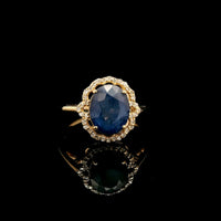 2.89 Ct Oval Mixed Cut Natural Sapphire 14K Gold Ring