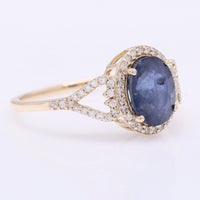 2.29 Ct Oval Mixed Cut Natural Sapphire 14K Gold Ring