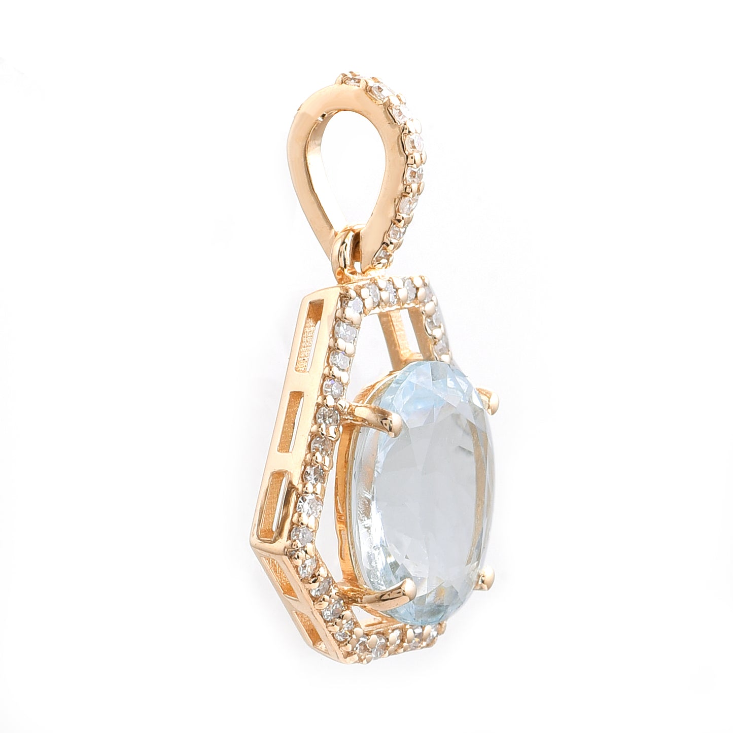 1.61 Ct Oval Mixed Cut Natural Aquamarine 14K Gold Pendant