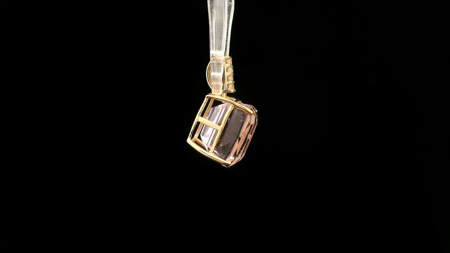 6.54 Ct Cushion Mixed Cut Natural Spodumene Kunzite 14K Gold Pendant