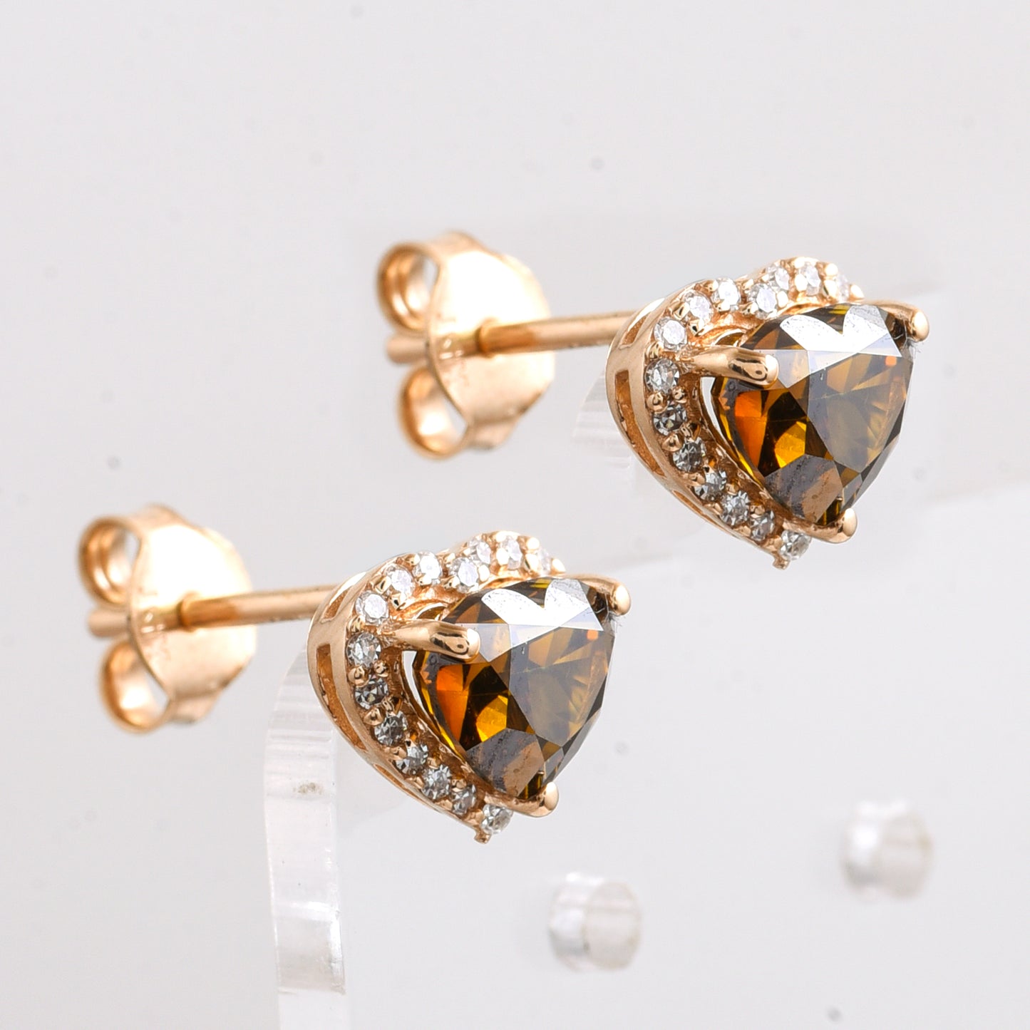 1.84 Ct Heart Red Diamond 14K Gold Earrings