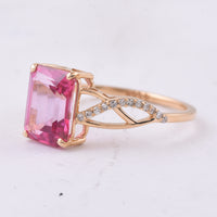 2.69 Ct Octagon Step Cut Natural Pink Topaz 14K Gold Ring