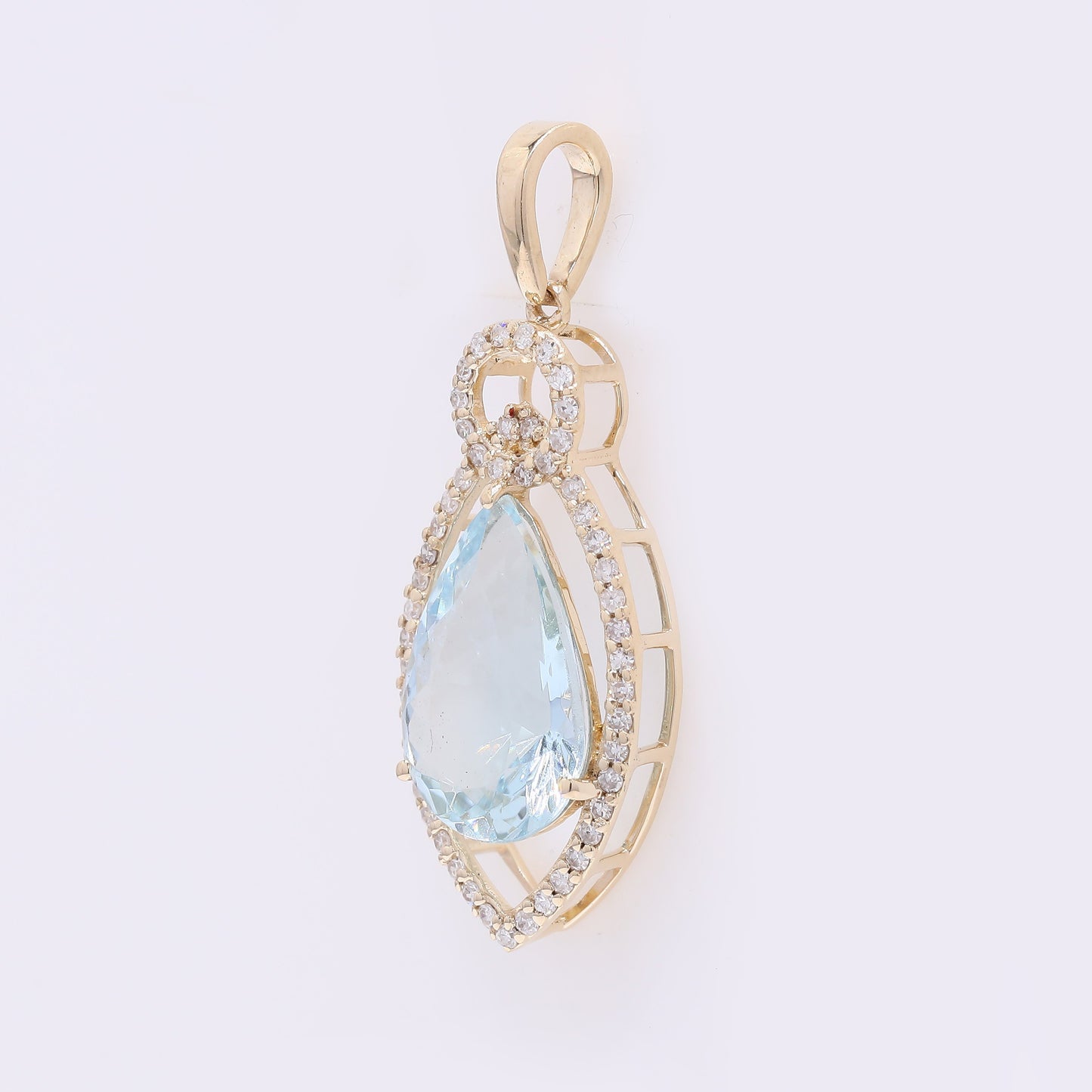 2.38 Ct Pear Mixed Cut Natural Aquamarine 14K Gold Pendant