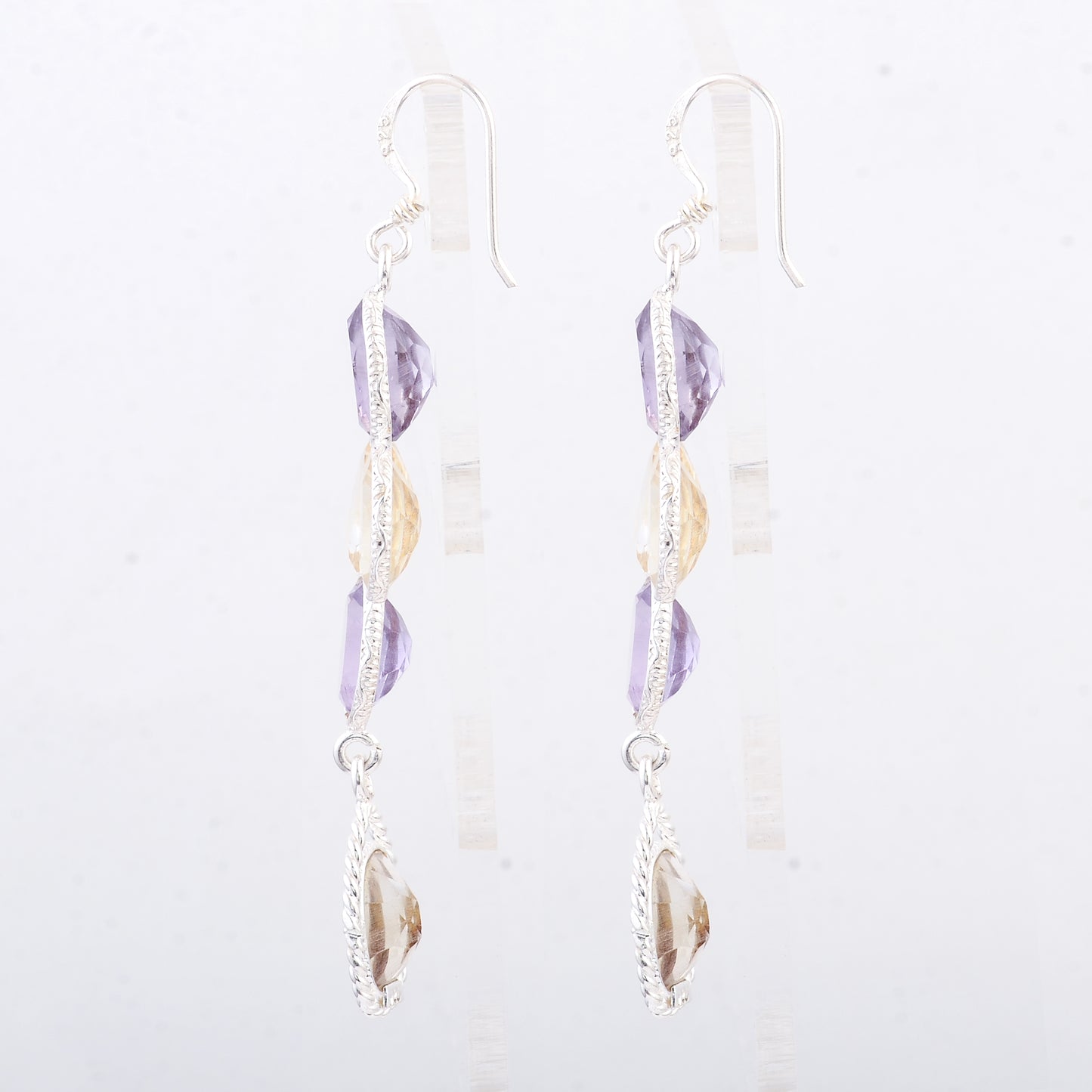 13.80 Ct Amethyst, Citrine 925 Sterling Silver Earrings