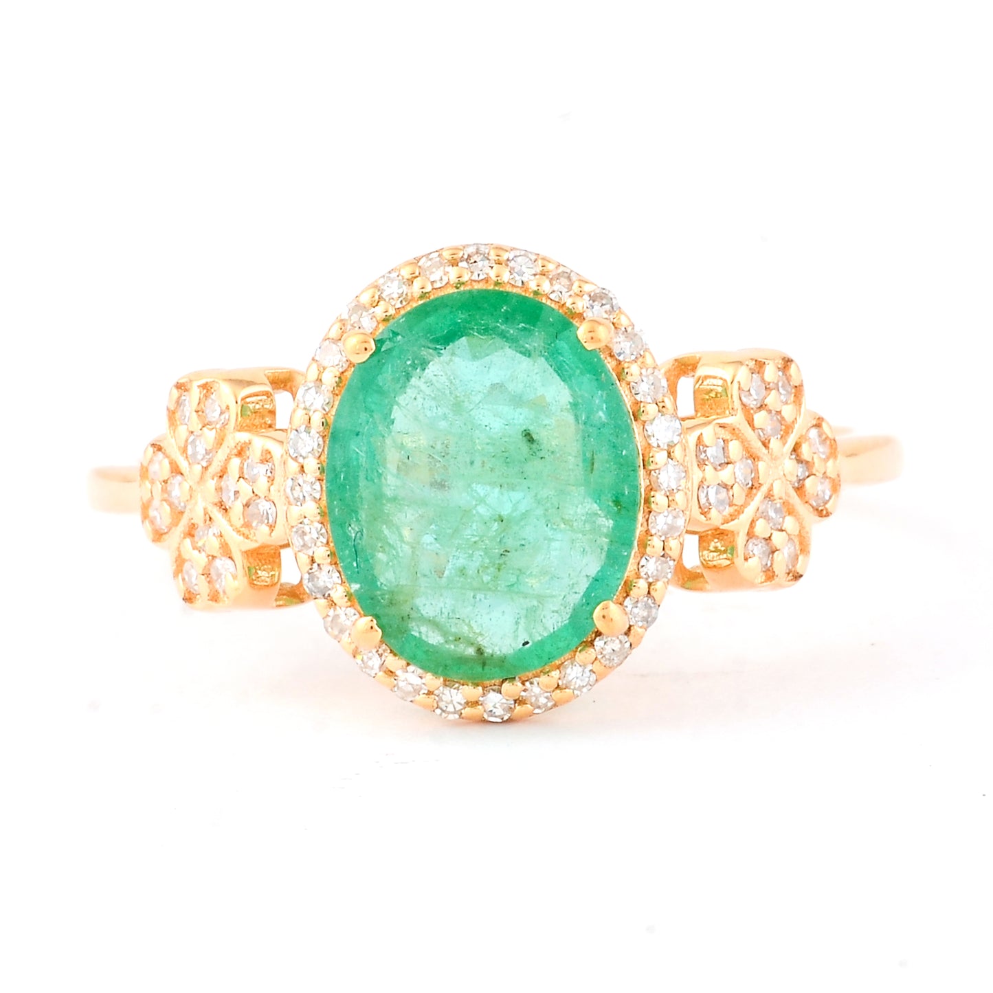 1.75 Ct Oval Mixed Cut Natural Emerald 14K Gold Ring